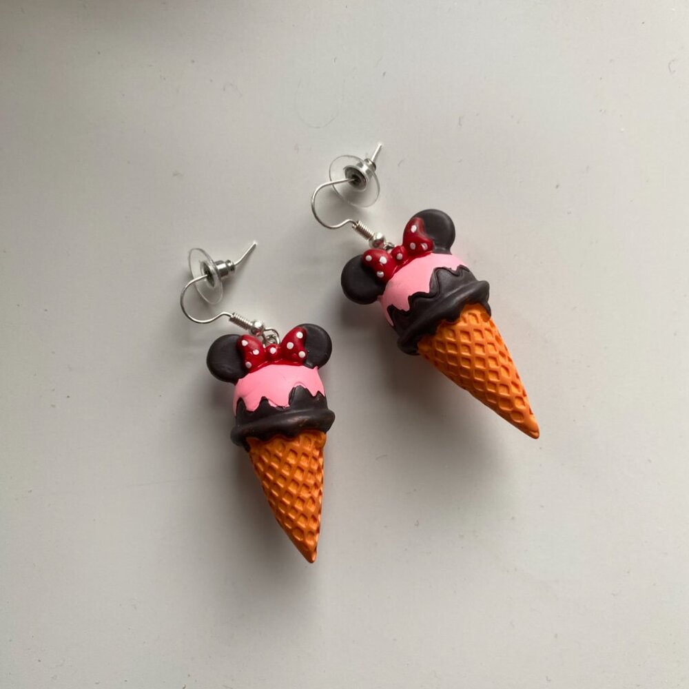 Handmade Minnie Mouse Ice Cream Earrings Disney Pink Mickey Ears Stainless Steel